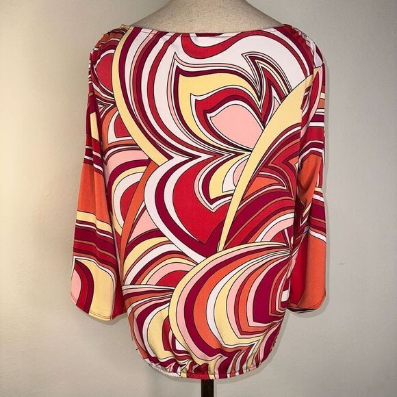 Chico’s Modern Movement Cold Shoulder Top Colorful 70’s Groovy Women’s Medium - Picture 2 of 11
